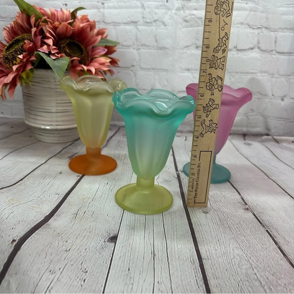 vintage Libby’s ka-dinks set of 3 frosted parfait tulip pastel sundae cups MCM - Picture 8 of 8